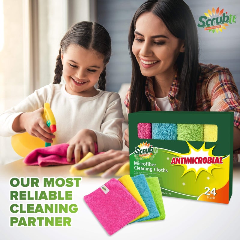 SCRUBIT Microfiber Cleaning Cloth Lint Free Towels for House, Kitchen, Cars, Windows -Ultra Absorbent and Super Soft Wash Cloths (24 Pack) - Image 2